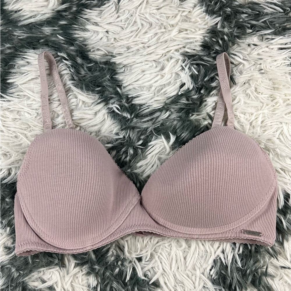 Nautica Women's Beige Vertical Striped Underwire Super Soft Light Lift Bra 36C